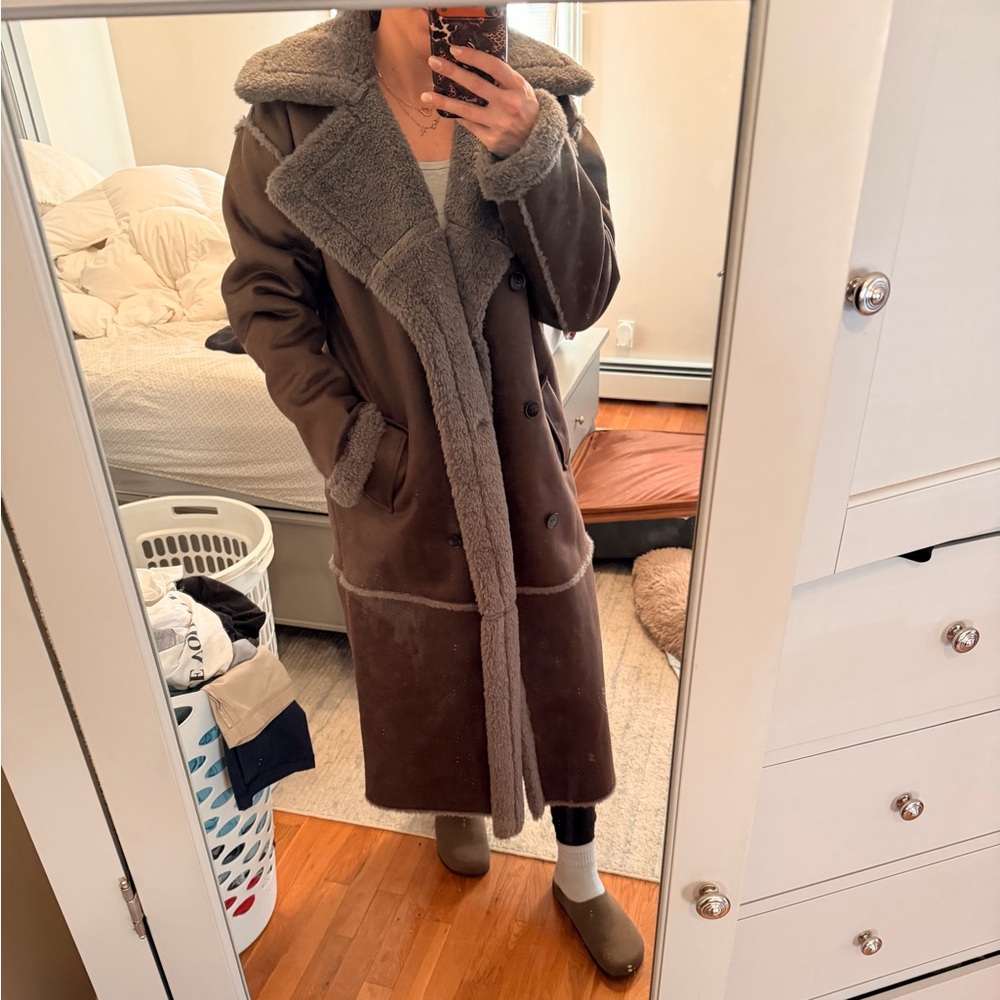 SAGE Suede Faux Fur Long Coat